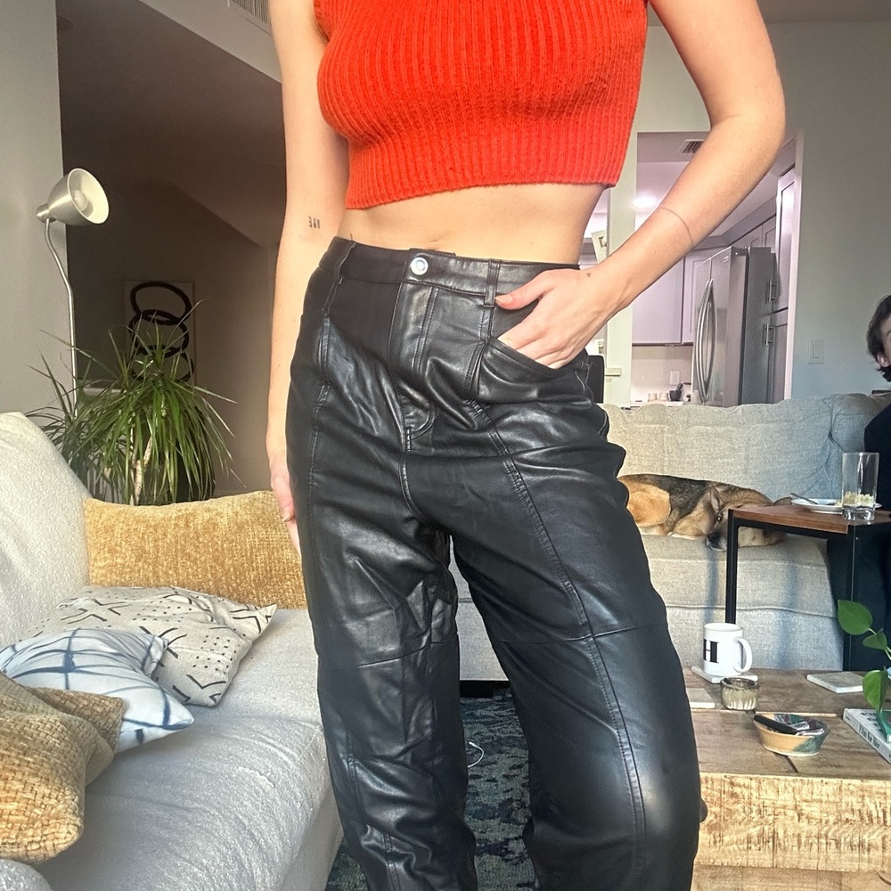 Zara baggy leather crop pants